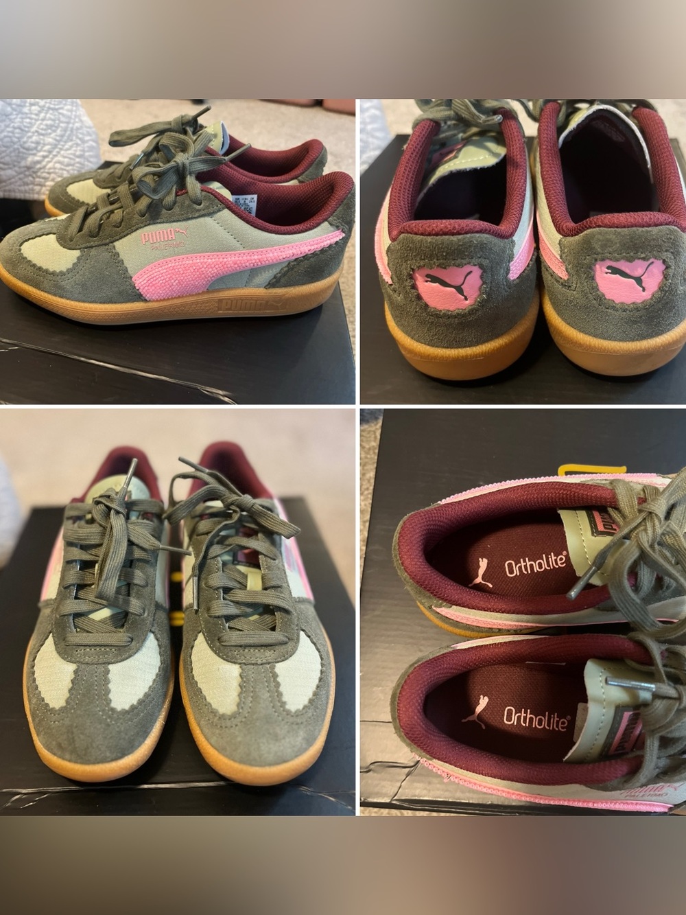 PUMA Olive & Pink Suede Sneakers with Gum Sole